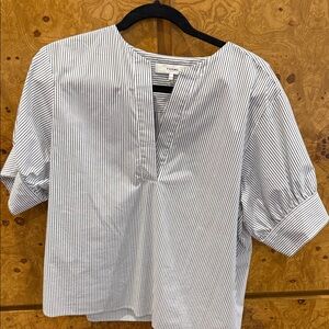 Frame Denim Blue and White Striped Blouse
